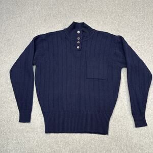 Liz Claiborne Wool Sweater Mens M Pullover Navy Blue Rib Knit Mock Neck Stretchy